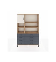 Arges Dolap 7 Raflı 8 Çekmeceli Tek Kapaklı  132x30x195 Çam-Aytaşı/Antrasit
