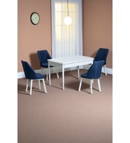 Florn Beyaz 80 x 132 Açılabilen Sunta Masa Metal Ayaklı Mutfak Masası Takımı 4 Lacivert Sandalye