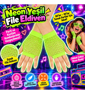 80’ler 90’lar Retro Neon Yeşil File Parmaksız Kısa Eldiven 11 cm