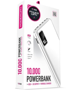 UPEKA 10.000 Mah Kablolu Dijital Göstergeli Dahili Stand Powerbank Beyaz