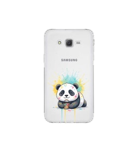 Samsung Galaxy J7 ile Uyumlu Splash Panda Tasarımlı Şeffaf Silikon Kılıf