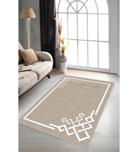 Bej Çerçeveli Kaymaz Tabanlı Makinede Yıkanabilir Halı AR533 - 100 x 160 cm