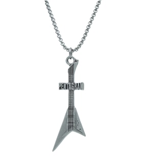 Pentagram Elektro Gitar Örme Zincir Kolye - Gümüş Kaplama - Erkek Kadın Kolye - No:1551