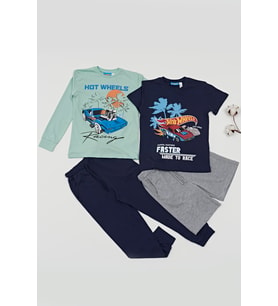 4'lü Hot Wheels Baskılı Tshirt Şort Pantolon Takım