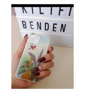 iPhone 13 Mini Çiçek ve Kuş Desen Telefon Kılıfı
