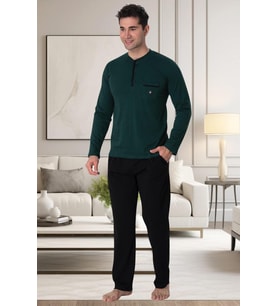 Mecit 2904 Erkek Yeşil Yüzde Yüz Pamuk Büyük Beden Pijama Takımı