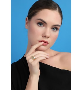 Geometrik Elegance Yüzük 14 Ayar Altın (Çok Renkli)