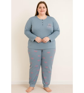 Kadın Büyük Beden 0242 Raporlu Pijama Takımı