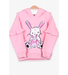 Breeze Kız Çocuk Sweatshirt Tavşan Baskılı 1.5-5 Yaş, Pudra