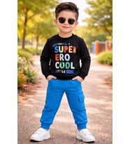 Erkek Çocuk Supercool Yazılı Uzun Kollu Siyah Renk Eşofman Takım - SİYAH / 3 YAŞ