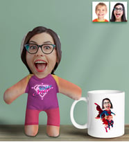 BK Gift Kişiye Özel Fotoğraflı Pembe Süper Anne Bebek Yastık ve Kupa Bardak Hediye Seti-4, Anneye Hediye, Anneler Günü Hediyeleri