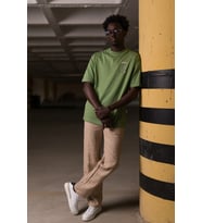 Bisiklet Yaka %100 Pamuklu Oversize (Geniş Model) T-shirt (Yeşil)