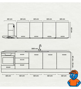 300 cm Mutfak Dolabı  MDF Kapak Tezgah Dahil YRKN300 102 (Mürdüm)