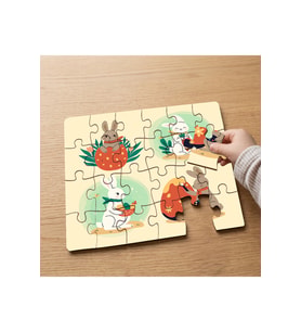 Paskalya Tavşanı ve Yumurtalar Tasarımlı 24 Parça Ahşap Çocuk Puzzle MPK0526