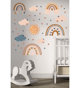 Gökkuşağı Bulut Çocuk Odası Duvar Sticker Dekorasyon Seti Model 1 (Karışık)