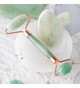 Aventurin Taşı Masaj Takımı - Roller ve Gua Sha Kalpli Set (Karışık)