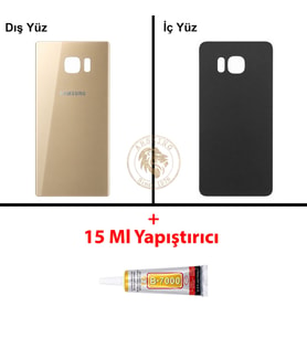 Samsung Galaxy S6 Edge Plus Gold Renk Arka Kapak + B7000 Yapıştırıcı Arka Cam Batarya Kapağı Pil Kapağı Lazer Kesim Back Cover Galaxy S6 Edge Plus Uyumlu