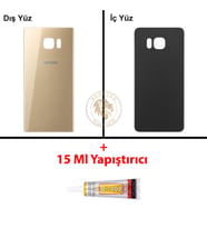 Samsung Galaxy S6 Edge Plus Gold Renk Arka Kapak + B7000 Yapıştırıcı Arka Cam Batarya Kapağı Pil Kapağı Lazer Kesim Back Cover Galaxy S6 Edge Plus Uyumlu