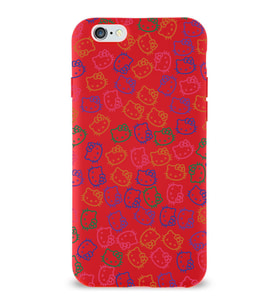 Apple iPhone 6 Plus Uyumlu Lansman Kılıf Hello Kitty Tasarımlı İçi Kadife Kapak-Kırmızı (Şeffaf)