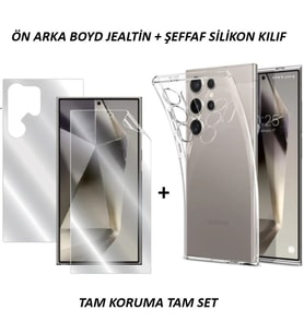 Galaxy S24 Ultra Uyumlu Ön+Arka Şeffaf Body Nano Jelatin ve Şeffaf Silikon Kılıf