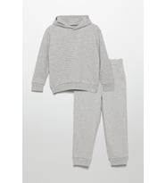 Çizgili Kapişonlu Jogger Gri Alt Üst Takım
