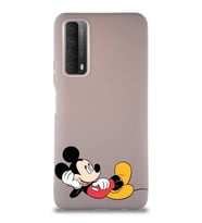 Huawei Y7A Soft Premier Kapak Mickey Mouse-F Tasarımlı Silikon Kılıf - Pudra (Şeffaf)