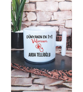 Dünyanın En İyi Veterineri Baskılı Kişiye Özel Veteriner Hediyelik T Kulplu Latte Fincanı Kupa