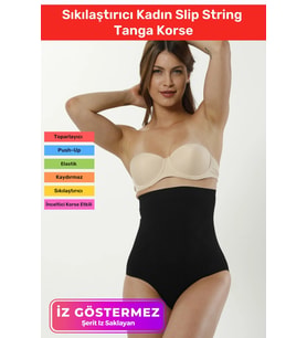 Yüksek Bel Karın Toparlayıcı Kaymaz İz Göstermeyen Sıkılaştırıcı Kadın Slip String Tanga Korse (Siyah)