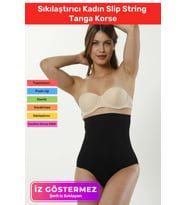Yüksek Bel Karın Toparlayıcı Kaymaz İz Göstermeyen Sıkılaştırıcı Kadın Slip String Tanga Korse (Siyah)