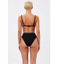 Kadın Bikini Takımı Üçgen Kap Yüksek Bel Düz Desen Zincir Charm Aksesuarlı Örme Kumaş Slip Alt