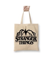 Stranger Things Demogorgon Logo Bez Çanta Uzun Saplı Alışveriş Çantası Plaj Çantası (Beyaz)