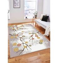 Sarı Çiçekli Kaymaz Tabanlı Makinede Yıkanabilir Halı FW004 - 100 x 160 cm