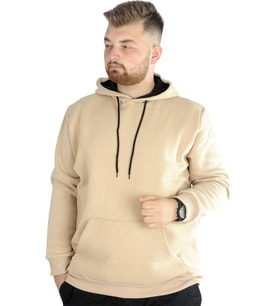 Mode XL Erkek Sweatshirt Kapşonlu Pocket Basic 20562 Bej