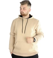 Mode XL Erkek Sweatshirt Kapşonlu Pocket Basic 20562 Bej