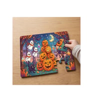Cadılar Bayramı - Mutlu Balkabakları Tasarımlı 24 Parça Ahşap Çocuk Puzzle