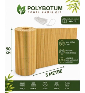 POLYBOTUM Premium Doğal Kamış Hasır Balkon Çiti 90x300 cm Sık Dokuma Dayanıklı Bahçe, Teras ve Balkon İçin Dekoratif Gizlilik Çiti