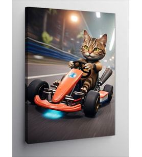 Kanvas Tablo Go-Kart Kullanan Kedi
