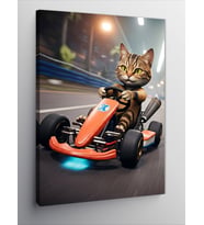 Kanvas Tablo Go-Kart Kullanan Kedi