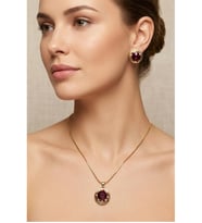 KIRMIZI TAŞLI ANTİK KOLYE KÜPE SET
