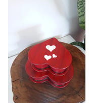 Kalp Şeklinde Ahşap Hediye Kutusu 2 Li Set (Kırmızı)