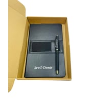 Kişiye Özel Siyah Cepli Defter Ve Roller Kalem