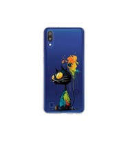 Samsung Galaxy M10 ile Uyumlu Splash Kedi Tasarımlı Şeffaf Silikon Kılıf