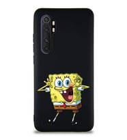 Xiaomi Mi Note 10 Lite Soft Premier Kapak Sünger Bob Tasarımlı Silikon Kılıf - Siyah (Şeffaf)