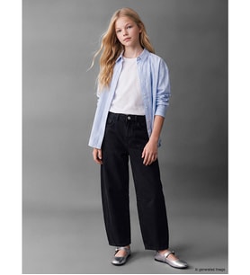 LCW Kids Siyah Barrel Fit Kız Çocuk Jean Pantolon