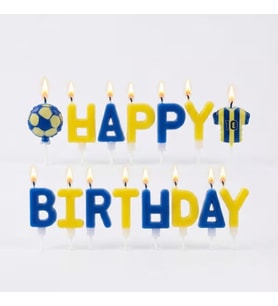 Taraftar Temalı Futbol Topu Happy Birthday Sarı Lacivert Mum Set