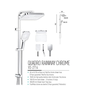 VALTEMO QUADRO RAİNWAY CHROME ROBOT DUŞ SETİ (Krom)