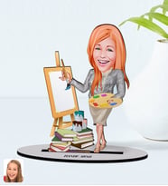 BK Gift Kişiye Özel Kadın Resim Öğretmeni Karikatürlü Ahşap Biblo Model-1 (Beyaz)