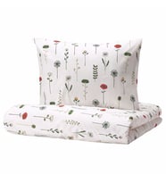Tek Kişilik Nevresim Takımı, Beyaz-Çok Renkli IKEA 150x200/50x60 cm Pamuk Çiçek Desenli