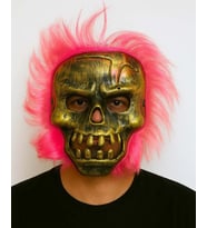 Mey İthalat® Wild Skull - Bakır Kafatası Pembe Saçlı İskelet Maske
