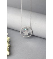 Yıldız Kolye Yuvarlak Zirkon Taşlı 925 Ayar Gümüş Kolye (Silver)
